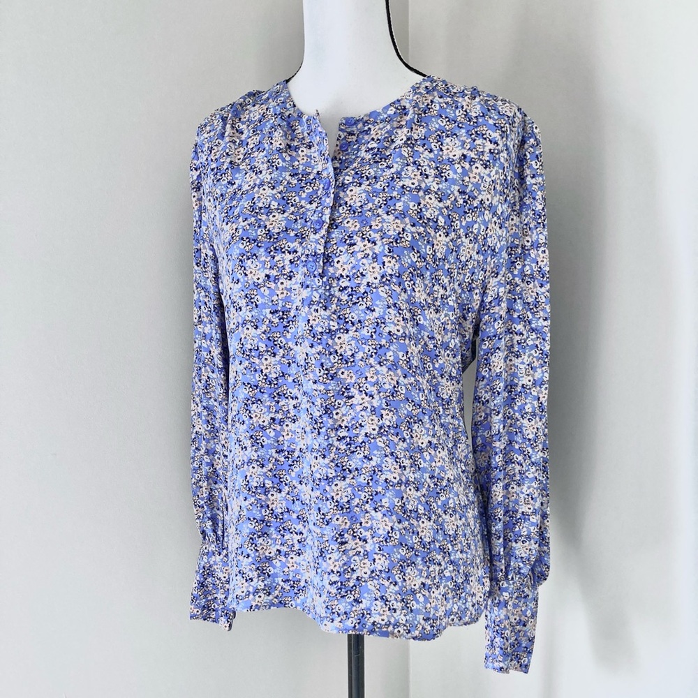 NWT Ann Taylor Blue Floral Long Sleeve Blouse Size L - Picture 5 of 10